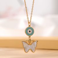 304 Stainless Steel 18K Gold Plated Retro Plating Inlay Palm Eye Butterfly Resin Rhinestones Shell Pendant Necklace main image 2