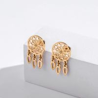 1 Pair Casual Simple Style Dreamcatcher Tassel Plating Hollow Out Titanium Steel Drop Earrings main image 4