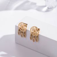 1 Pair Casual Simple Style Dreamcatcher Tassel Plating Hollow Out Titanium Steel Drop Earrings main image 3