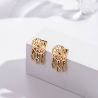 1 Pair Casual Simple Style Dreamcatcher Tassel Plating Hollow Out Titanium Steel Drop Earrings sku image 1