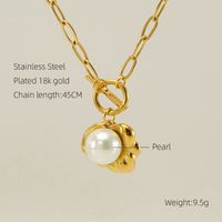 Stainless Steel 18K Gold Plated Retro Plating Inlay Oval Eye Gem Pearl Pendant Necklace Long Necklace sku image 4