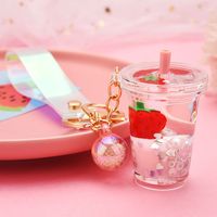 Creative Floating Strawberry Milk Tea Cup Keychain Wholesale Nihaojewelry sku image 3