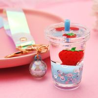 Creative Floating Strawberry Milk Tea Cup Keychain Gros Nihaojewelry sku image 4