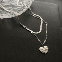 Simple Style Heart Shape Titanium Steel Layered Necklaces sku image 1