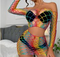 Women's Sexy Rainbow Stripe Hollow Out Backless 1 Piece Cover Ups main image 3