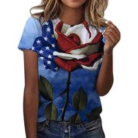 Frau T-shirt Kurzarm T-shirts Drucken Strassenmode Amerikanische Flagge Blume main image 3