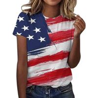 Women's T-shirt Short Sleeve T-shirts Printing Streetwear American Flag Flower main image 2
