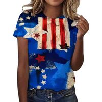 Frau T-shirt Kurzarm T-shirts Drucken Strassenmode Amerikanische Flagge Blume main image 4