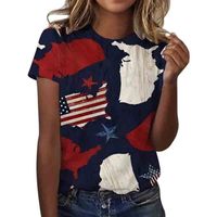 Frau T-shirt Kurzarm T-shirts Drucken Strassenmode Amerikanische Flagge Blume main image 5