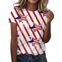 Frau T-shirt Kurzarm T-shirts Drucken Strassenmode Amerikanische Flagge Blume main image 6