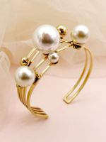 Glam Lady Irregular 304 Stainless Steel 14K Gold Plated Pearl Bangle In Bulk main image 4