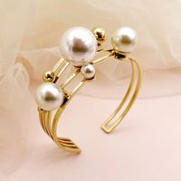 Glam Lady Irregular 304 Stainless Steel 14K Gold Plated Pearl Bangle In Bulk sku image 1