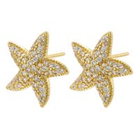 1 Pair Elegant Pentagram Starfish Plating Inlay Copper Zircon 18k Gold Plated Ear Studs main image 3
