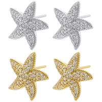 1 Pair Elegant Pentagram Starfish Plating Inlay Copper Zircon 18k Gold Plated Ear Studs main image 1