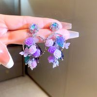 1 Pair Glam Luxurious Lady Flower Butterfly Copper Inlay Zircon Drop Earrings sku image 21
