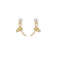 Casual Simple Style Knot Alloy Plating Inlay Pearl Zircon Women's Ear Studs main image 5