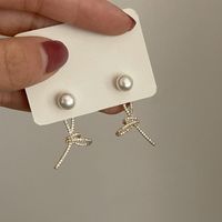 Casual Simple Style Knot Alloy Plating Inlay Pearl Zircon Women's Ear Studs main image 3