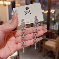 1 Pair Lady Animal Tassel Inlay Alloy Zircon Drop Earrings main image 2