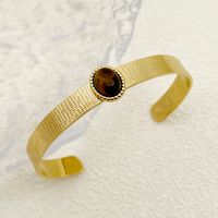 Nordic Style Vintage Style Oval 304 Stainless Steel 14K Gold Plated Natural Stone Cuff Bracelets In Bulk sku image 3