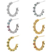 1 Paire Style Moderne Forme C Placage Incruster Le Cuivre Zircon Plaqué Or 18k Boucles D'oreilles main image 2