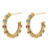 1 Pair Modern Style C Shape Plating Inlay Copper Zircon 18k Gold Plated Ear Studs main image 6