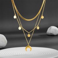 Titanium Steel 18K Gold Plated Lady Plating Moon Layered Necklaces main image 1