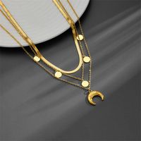 Titanium Steel 18K Gold Plated Lady Plating Moon Layered Necklaces main image 3