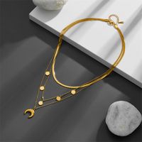 Titanium Steel 18K Gold Plated Lady Plating Moon Layered Necklaces main image 2