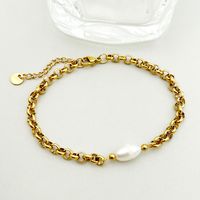 French Style Simple Style Irregular 304 Stainless Steel Freshwater Pearl 14K Gold Plated Bracelets In Bulk sku image 1