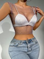 Women's Sleeveless Tank Tops Hollow Out Diamond Sexy Streetwear Solid Color main image 3