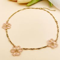 304 Stainless Steel 14K Gold Plated Lady Sweet Beaded Plating Flower Crystal Beads Flowers Necklace main image 5
