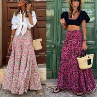 Summer Streetwear Flower 4-way Stretch Fabric Polyester Maxi Long Dress Skirts main image 1