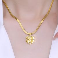 304 Stainless Steel 18K Gold Plated IG Style Plating Four Leaf Clover Pendant Necklace main image 3
