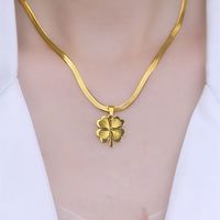 304 Stainless Steel 18K Gold Plated IG Style Plating Four Leaf Clover Pendant Necklace main image 6