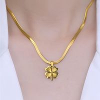 304 Stainless Steel 18K Gold Plated IG Style Plating Four Leaf Clover Pendant Necklace main image 5