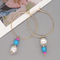 Vacation Round Artificial Gemstones Shell Beaded Women's Hoop Earrings sku image 2