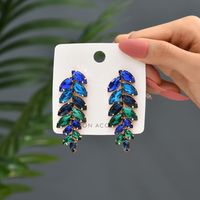 1 Pair Elegant Luxurious Leaf Plating Inlay Copper Alloy Glass Drop Earrings sku image 5