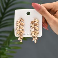 1 Pair Elegant Luxurious Leaf Plating Inlay Copper Alloy Glass Drop Earrings sku image 6