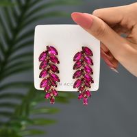 1 Pair Elegant Luxurious Leaf Plating Inlay Copper Alloy Glass Drop Earrings sku image 9