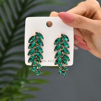 1 Pair Elegant Luxurious Leaf Plating Inlay Copper Alloy Glass Drop Earrings sku image 5