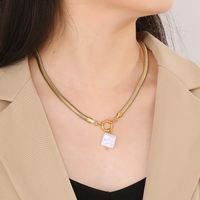 Stainless Steel Imitation Pearl 18K Gold Plated Elegant Retro Plating Square Star Pendant Necklace main image 7