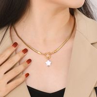 Stainless Steel Imitation Pearl 18K Gold Plated Elegant Retro Plating Square Star Pendant Necklace main image 5