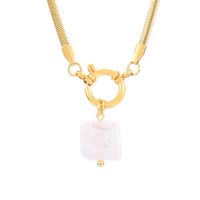 Stainless Steel Imitation Pearl 18K Gold Plated Elegant Retro Plating Square Star Pendant Necklace sku image 2