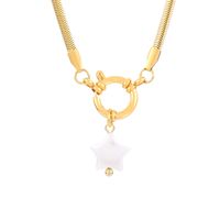 Stainless Steel Imitation Pearl 18K Gold Plated Elegant Retro Plating Square Star Pendant Necklace sku image 3