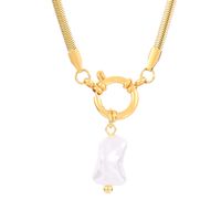 Stainless Steel Imitation Pearl 18K Gold Plated Elegant Retro Plating Square Star Pendant Necklace sku image 5
