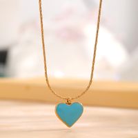 304 Stainless Steel 18K Gold Plated Retro Sweet Classic Style Enamel Plating Heart Shape Resin Pendant Necklace main image 1