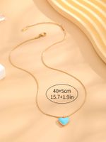 304 Stainless Steel 18K Gold Plated Retro Sweet Classic Style Enamel Plating Heart Shape Resin Pendant Necklace main image 5