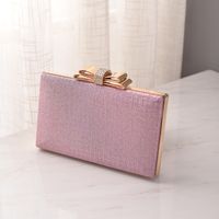 Women's Pu Leather Solid Color Bow Knot Elegant Classic Style Square Lock Clasp Clutch Bag Crossbody Bag Evening Bag sku image 3