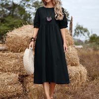 Women's A-line Skirt Basic Classic Style Round Neck Pleated Half Sleeve Solid Color Midi Dress Holiday main image 4