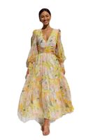 Femmes Robe Régulière Élégant Vacances Col En V Manche Longue Bloc De Couleur Fleur Maxi Longue Robe Vacances Voyage Rue main image 6